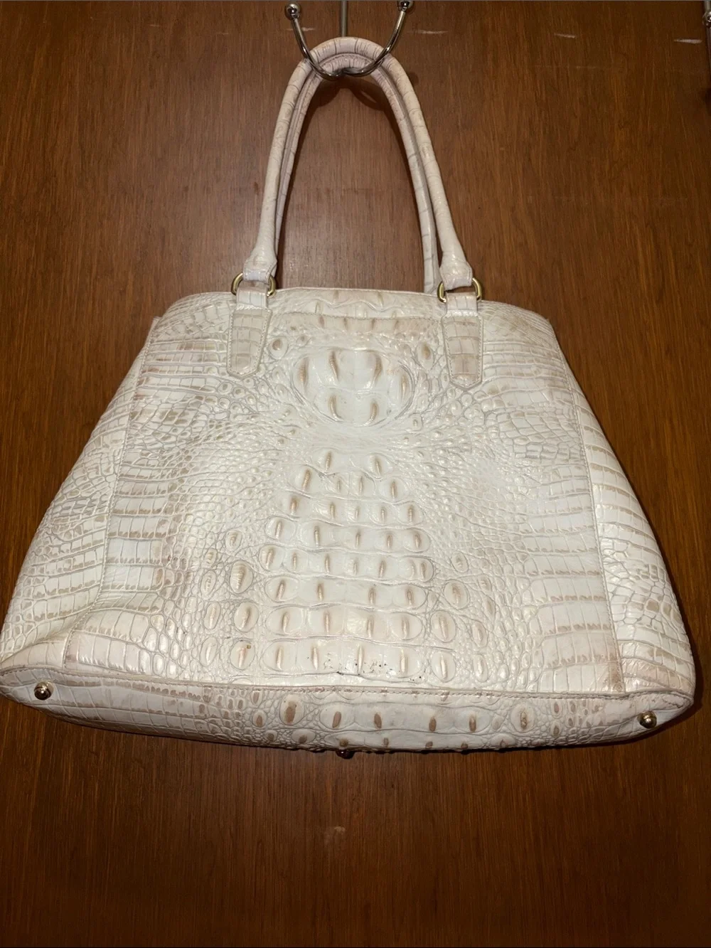 Brahmin Cream Croc-Embossed Leather Satchel